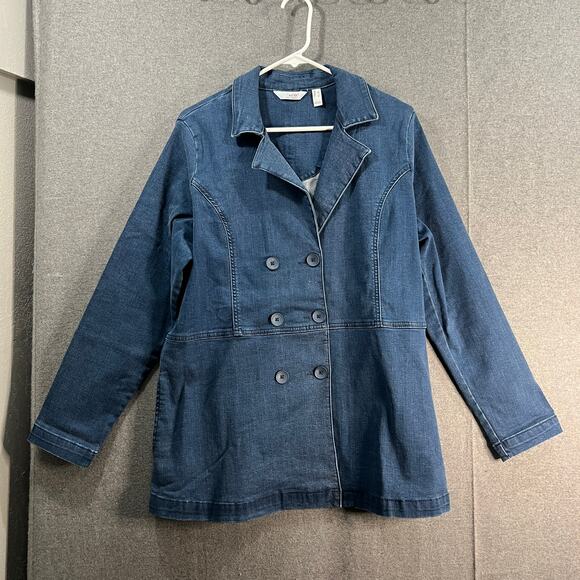 Denim & Co. Cozy Touch Peacoat Jacket Medium Wash Size Large - Picture 1 of 9